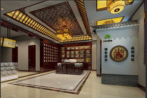 阿拉善古朴典雅的中式茶叶店大堂设计效果图